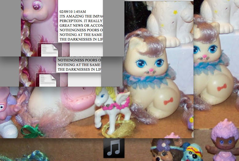 Screenshot collage of text and layered toys